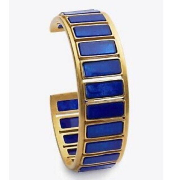 TORY BURCH Rectangle Epoxy Blue Gold Cuff Bracelet - Picture 8 of 16